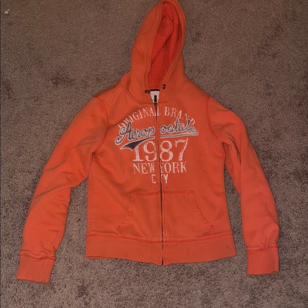 Aeropostale Orange Zip-Up Jacket with Graphic Design